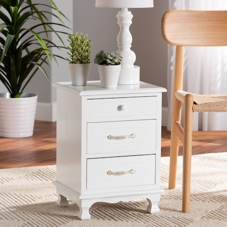 Baxton Studio Layton Traditional White Finished Wood 3-Drawer Nightstand 199-12244-ZORO